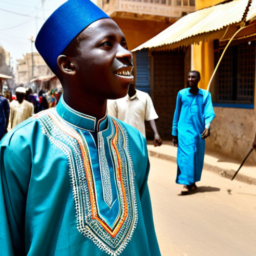 Home 17 Youssou N'Dour - The Early Days**
"A young, passionate Youssou N'Dour, fully clothed in modest traditional Senegalese attire, singing in a vibrant Dakar neighborhood. Background shows colorful buildings and bustling street life. Safe for work, appropriate content, perfect anatomy, natural proportions, professional photography, high quality, family-friendly."
**