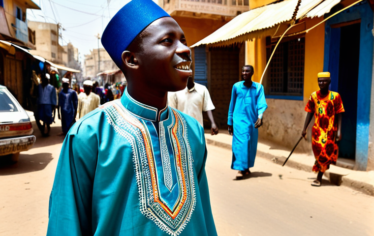 Youssou N'Dour - The Early Days**
"A young, passionate Youssou N'Dour, fully clothed in modest traditional Senegalese attire, singing in a vibrant Dakar neighborhood. Background shows colorful buildings and bustling street life. Safe for work, appropriate content, perfect anatomy, natural proportions, professional photography, high quality, family-friendly."
**