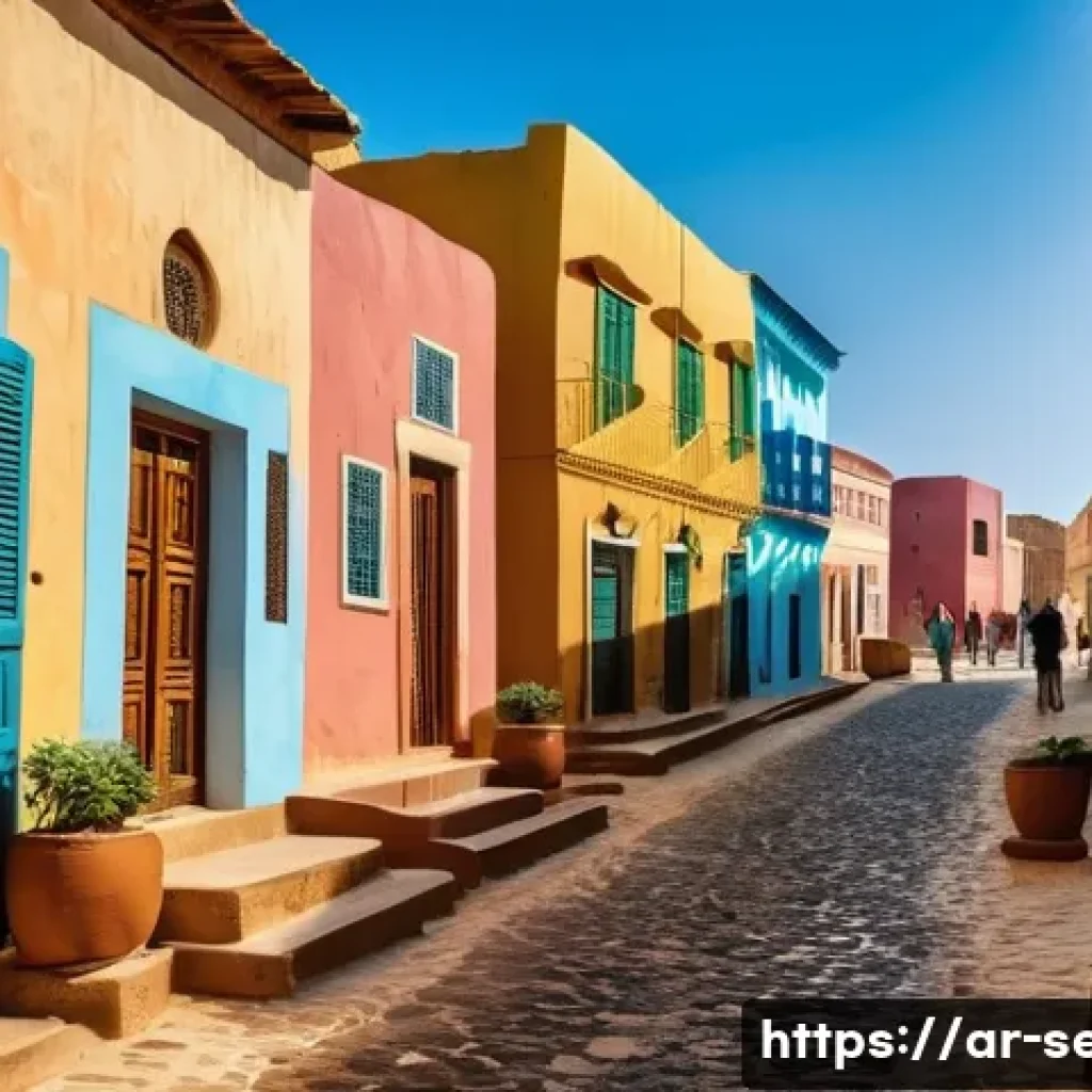 세네갈 섬들 탐방기 - **A Vibrant Gor&eacute;e Island Street Scene:** A picturesque scene on Gor&eacute;e Island, Senegal, depicting a n...