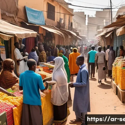 세네갈에서 전화카드 구입 방법 - A vibrant Senegalese neighborhood market scene during daytime, featuring small local shops and color...